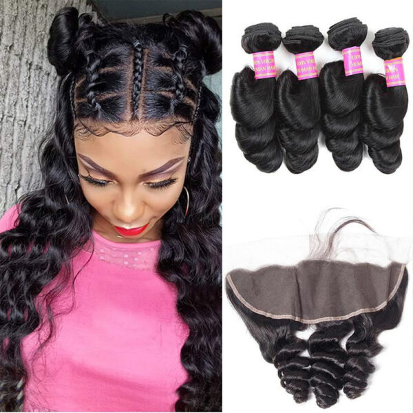 Cheap Brazilian Loose Wave 4 Bundles With 13x4 Lace Frontal 10A High Quality Virgin Hair Bundles With Frontal For Sale