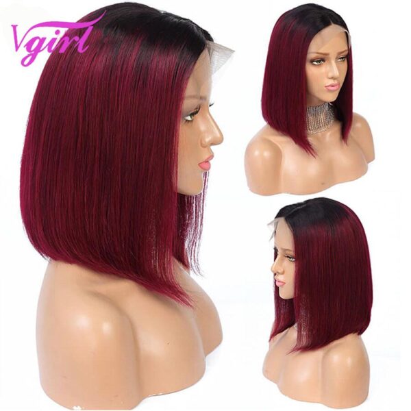 T1B/99J Colored Straight Human Hair Wigs Short Bob 13X4 HD Lace Front Wigs With Baby Hair