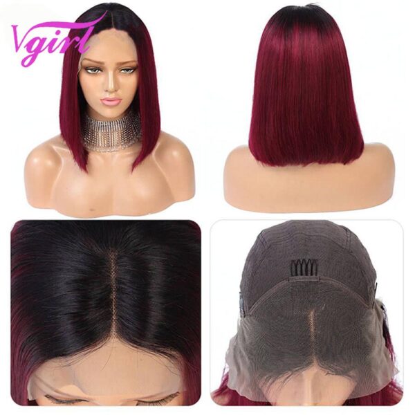 T1B/99J Colored Straight Human Hair Wigs Short Bob 13X4 HD Lace Front Wigs With Baby Hair