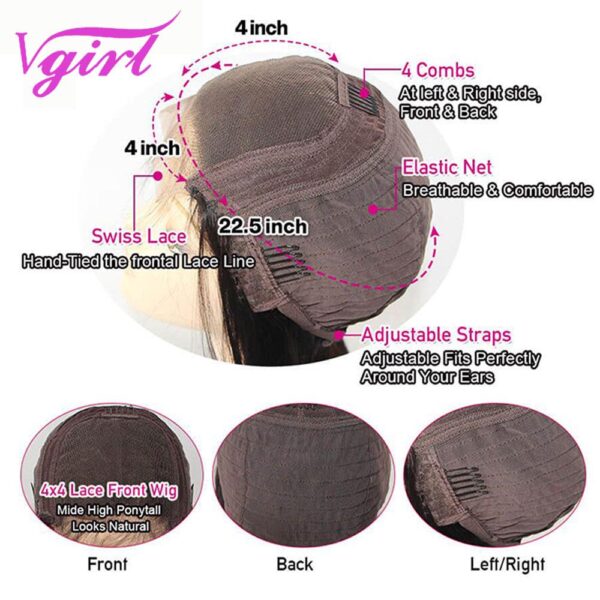 Real Brazilian Straight Hair Wigs 4x4 Lace Front Wigs Pre Plucked Hairline