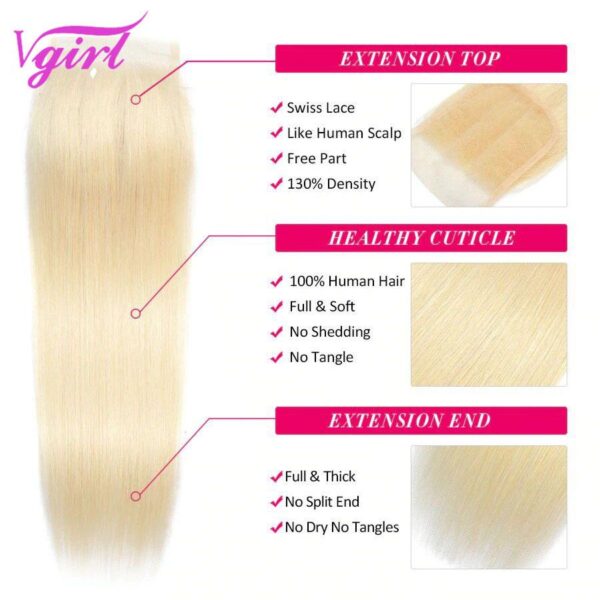613 Blonde Straight Hair With Closure Mink Brazilian Hair 3 Bundles With Closure