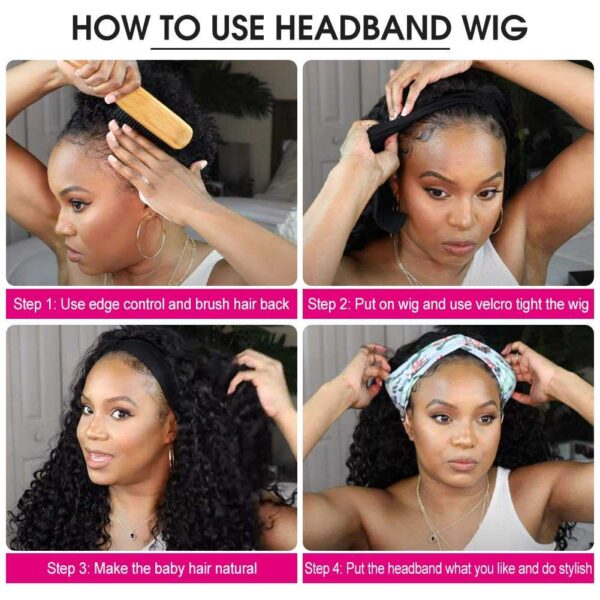 Deep Curly Headband Wig Human Hair Wigs for Black Women
