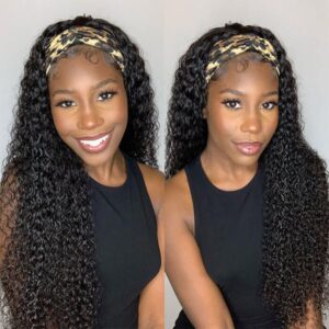 Deep Curly Headband Wig Human Hair Wigs for Black Women