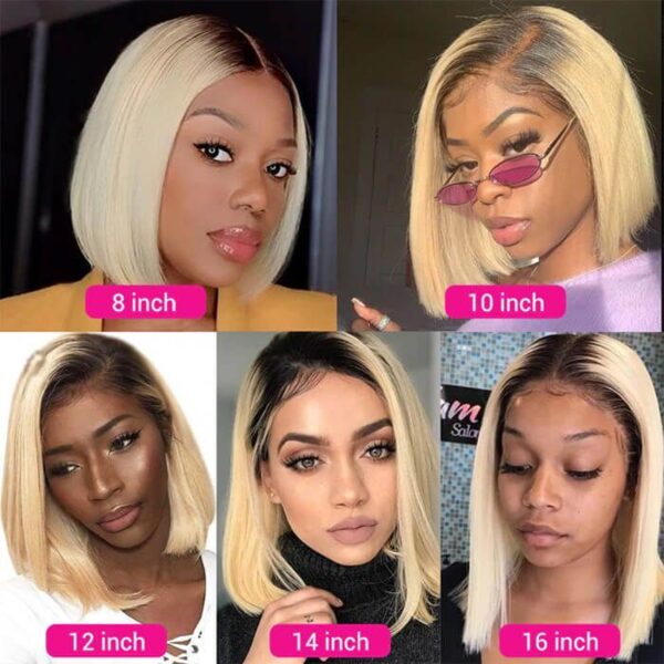 Short Bob Wigs 1b/613 Ombre Blonde Straight Hair Wigs HD Transparents Lace Wigs