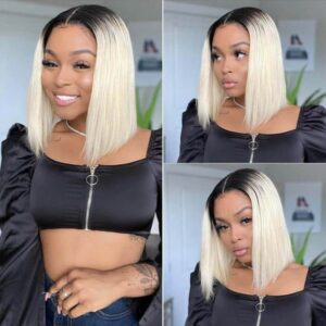 Short Bob Wigs 1b/613 Ombre Blonde Straight Hair Wigs HD Transparents Lace Wigs