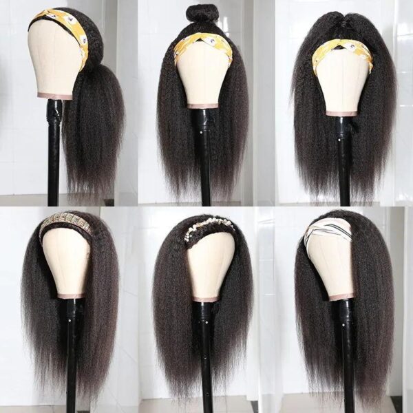 Yaki Headband Wig Human Hair Brazilian Kinky Straight Hair Wigs for Black Women