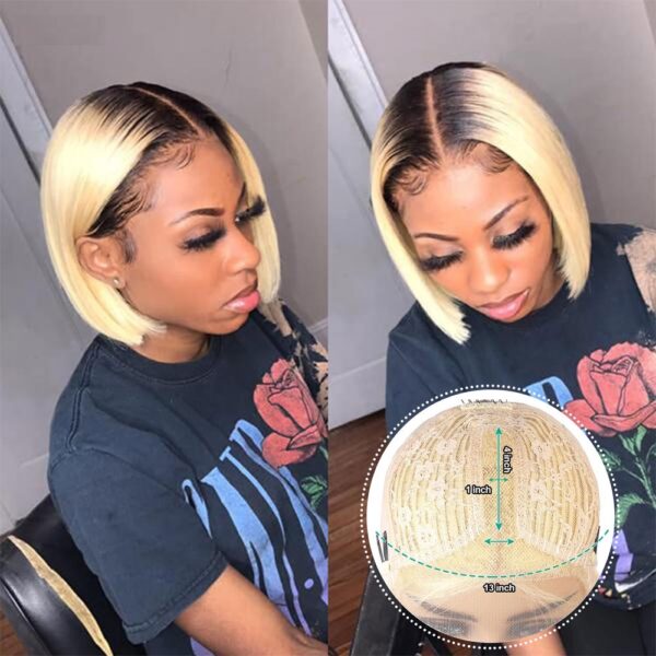 Short Bob Wigs 1b/613 Ombre Blonde Straight Hair Wigs HD Transparents Lace Wigs