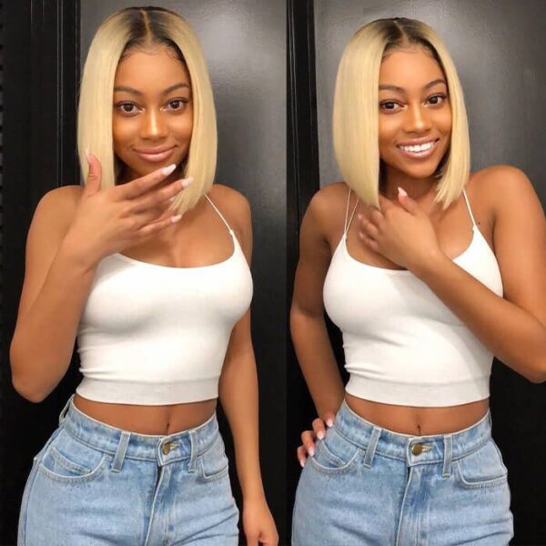 Short Bob Wigs 1b/613 Ombre Blonde Straight Hair Wigs HD Transparents Lace Wigs