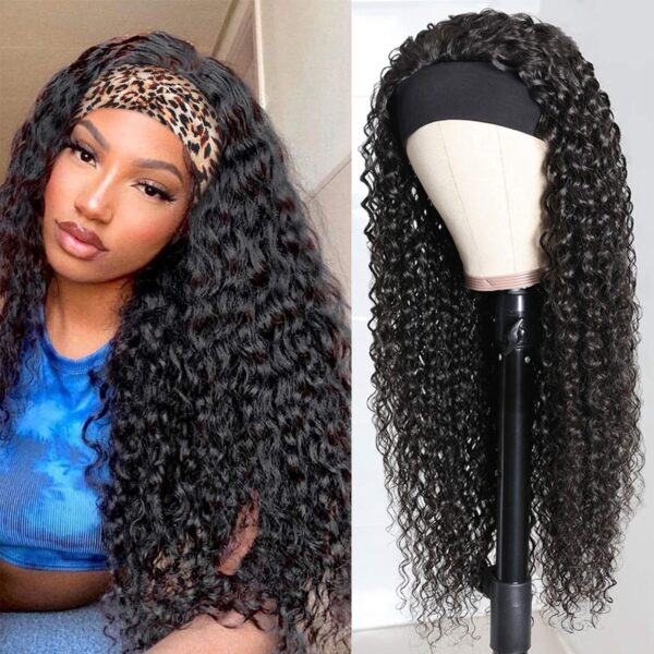 Deep Curly Headband Wigs Human Hair Thickness and Natural