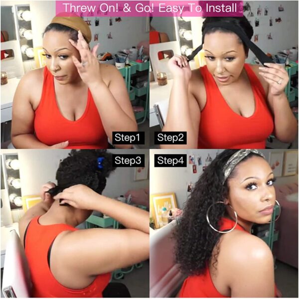 Deep Curly Headband Wigs Human Hair Thickness and Natural