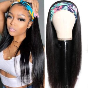 Headband Wig Human Hair Wigs for Black Women Brazilian Straight Scarf Wigs None Lace Wigs Natural Color