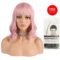 Wavy Wig With Bangs Short Bob Pink Wig for Women Shoulder Length Curly Wavy Synthetic Cosplay Wig