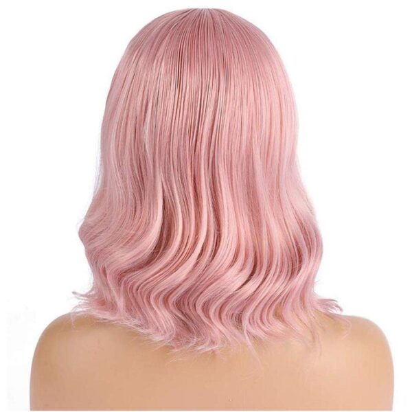 Wavy Wig With Bangs Short Bob Pink Wig for Women Shoulder Length Curly Wavy Synthetic Cosplay Wig