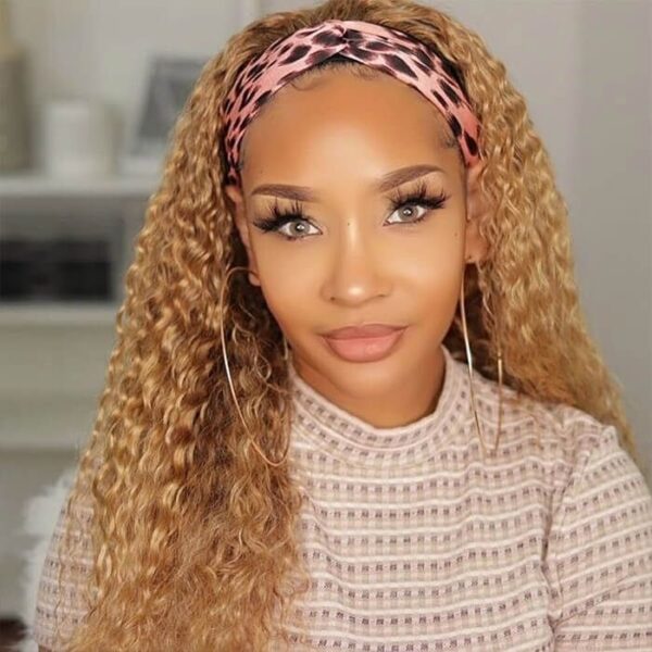 Glueless Blonde #27 Curly Headband Wig Human Hair Easy Install