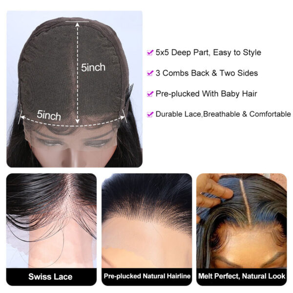 Pre plucked 5x5 HD Lace Wig Straight Lace Closure Wigs 180 Density