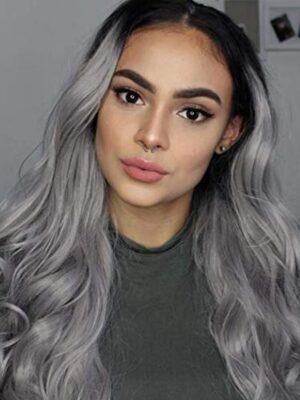 1B/Grey Ombre L Part Lace Front Synthetic Wig for Women