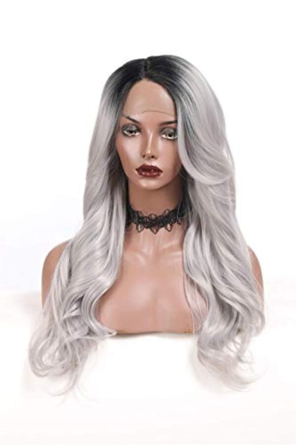 1B/Grey Ombre L Part Lace Front Synthetic Wig for Women
