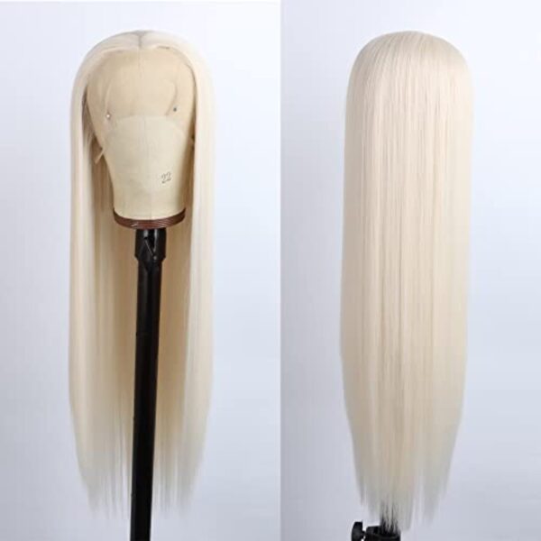 #60 Platinum Blonde Lace Front Wig 13 ×2.5 Long Straight Synthetic Glueless Heat Resistant Fiber Hair