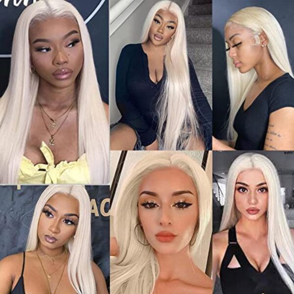 #60 Platinum Blonde Lace Front Wig 13 ×2.5 Long Straight Synthetic Glueless Heat Resistant Fiber Hair