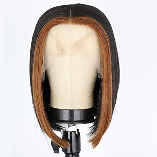 T Lace Front Wigs for Women Synthetic Highlights Bob Wigs Short Straight Middle Part Wig