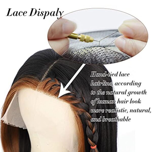 T Lace Front Wigs for Women Synthetic Highlights Bob Wigs Short Straight Middle Part Wig
