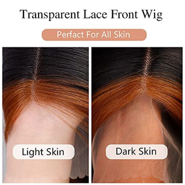 T Lace Front Wigs for Women Synthetic Highlights Bob Wigs Short Straight Middle Part Wig