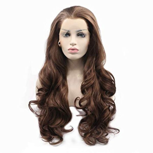 T-part Lace Front wigs with Heat Resistance Long Wavy Brown Synthetic Hair