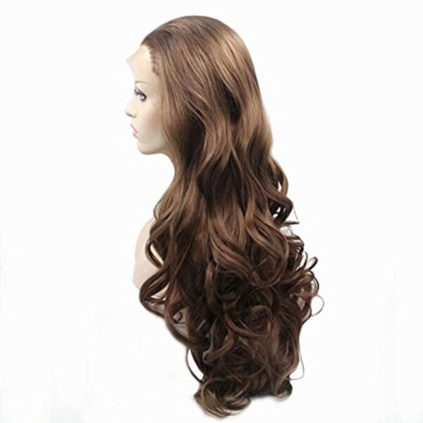 T-part Lace Front wigs with Heat Resistance Long Wavy Brown Synthetic Hair