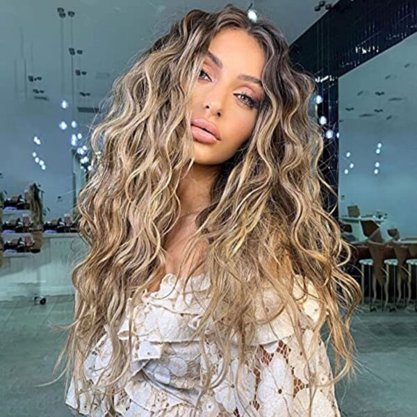 30”Synthetic T Part  Lace Front Wigs Ombre Brown Middle Part Synthetic Wig