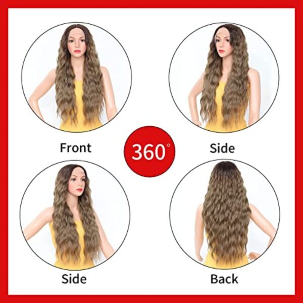 30”Synthetic T Part  Lace Front Wigs Ombre Brown Middle Part Synthetic Wig