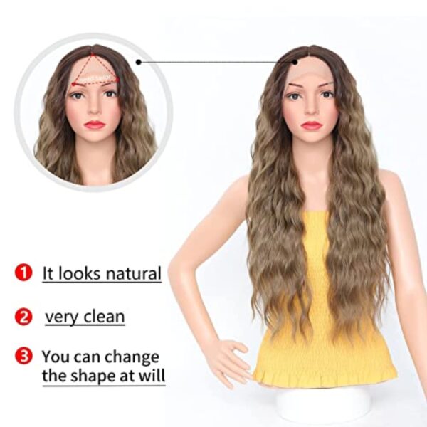 30”Synthetic T Part  Lace Front Wigs Ombre Brown Middle Part Synthetic Wig