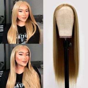 13x3 Glueless Lace Front Wigs Heat Resistant Kanekalon Fiber Synthetic Hair Real Natural Straight Wigs