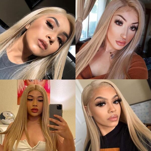 13x3 Glueless Lace Front Wigs Heat Resistant Kanekalon Fiber Synthetic Hair Real Natural Straight Wigs for Women-100% Stylish Blond Wigs (Color 103# Blonde 22 Inch)-2 13x3 Glueless Lace Front Wigs Heat Resistant Kanekalon Fiber Synthetic Hair Real Natural Straight Wigs