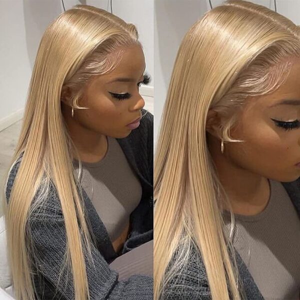 13x3 Glueless Lace Front Wigs Heat Resistant Kanekalon Fiber Synthetic Hair Real Natural Straight Wigs for Women-100% Stylish Blond Wigs (Color 103# Blonde 22 Inch)-4 13x3 Glueless Lace Front Wigs Heat Resistant Kanekalon Fiber Synthetic Hair Real Natural Straight Wigs