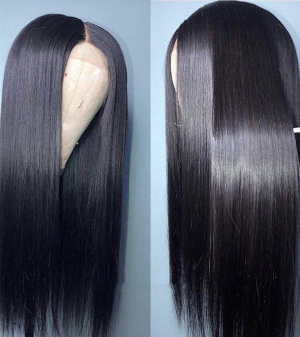 13×3 Lace Front Wigs with Baby Hair #1B Natural Black Color 22 Inches Silky Straight Synthetic Hair Middle Part Cosplay Wigs for Women-0