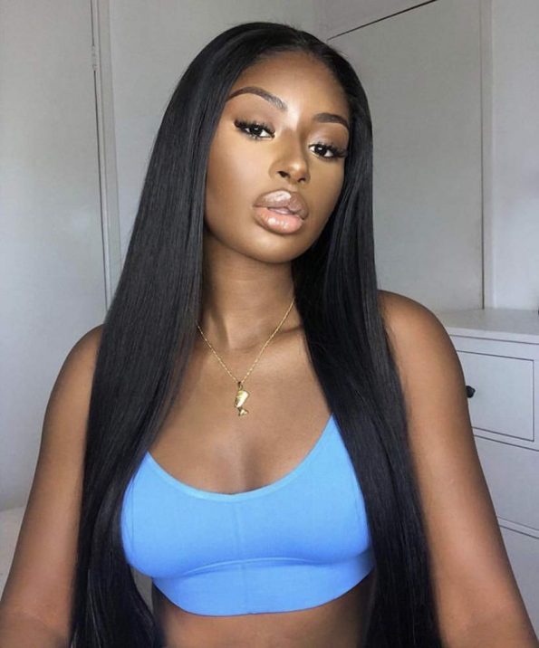 13×3 Lace Front Wigs with Baby Hair #1B Natural Black Color 22 Inches Silky Straight Synthetic Hair Middle Part Cosplay Wigs for Women-1