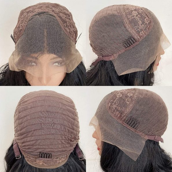 13×3 Lace Front Wigs with Baby Hair #1B Natural Black Color 22 Inches Silky Straight Synthetic Hair Middle Part Cosplay Wigs for Women-5