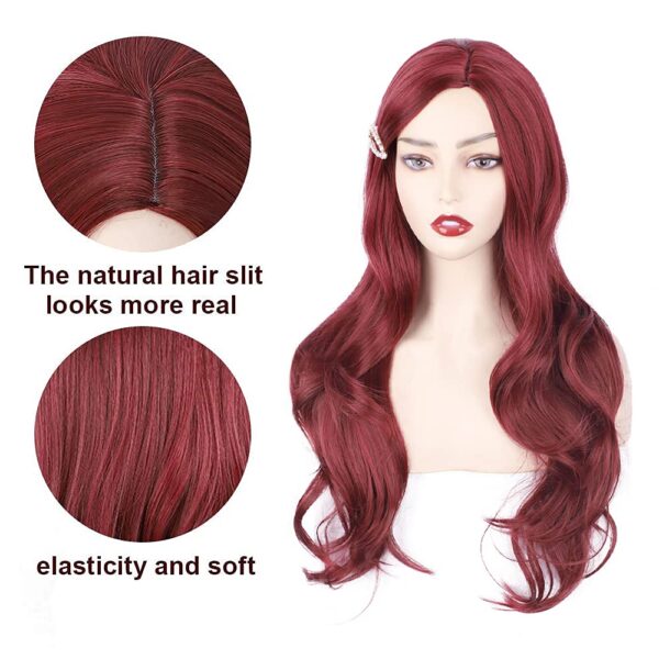 24” Red Synthetic Wig Long Wavy Side Part Heat Resistance Wig