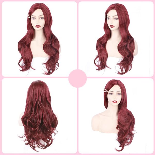 24” Red Synthetic Wig Long Wavy Side Part Heat Resistance Wig