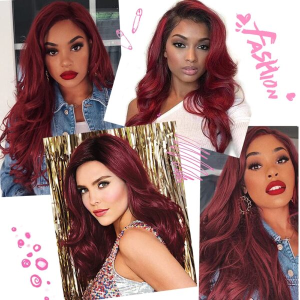 24” Red Synthetic Wig Long Wavy Side Part Heat Resistance Wig
