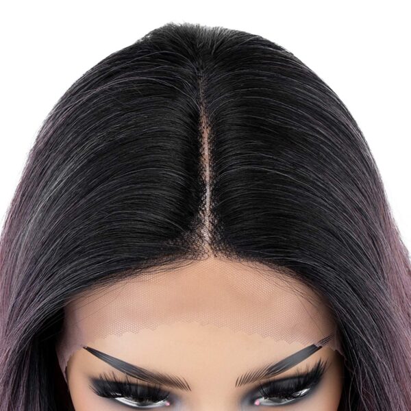 26inch Purple T Part Lace Front Wig Ombre Black Roots Long Wavy Synthetic Wig