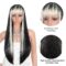 28 inches Women's Silky Long Straight Black with Blonde Strips Wig