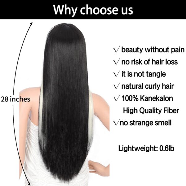 28 inches Women's Silky Long Straight Black with Blonde Strips Wig