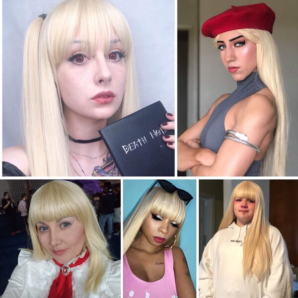 28 inches Women's Silky Long Straight Black with Blonde Strips Wig
