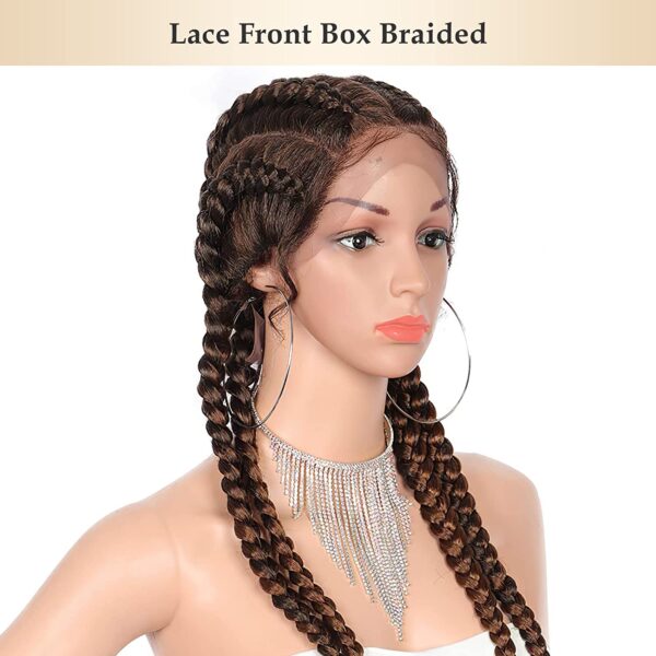 Soft Lace 35”Extra Long 100% Hand Braided 360 Swiss Lace Front Brown Double Dutch Braided Wigs