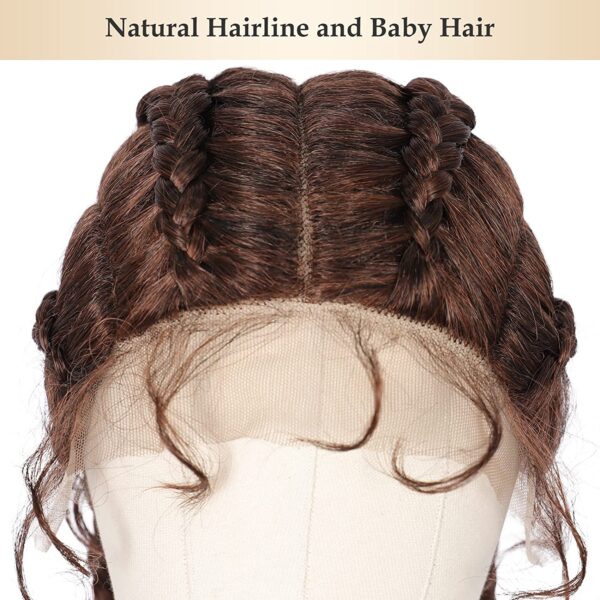 Soft Lace 35”Extra Long 100% Hand Braided 360 Swiss Lace Front Brown Double Dutch Braided Wigs