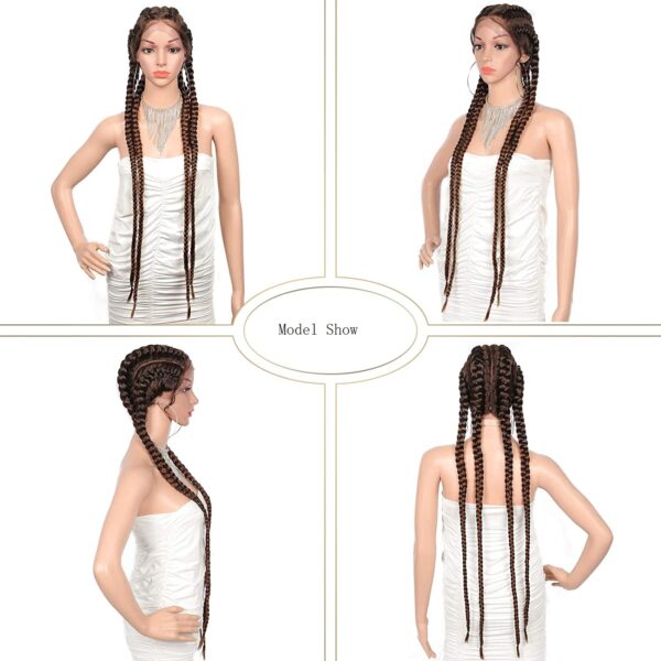 Soft Lace 35”Extra Long 100% Hand Braided 360 Swiss Lace Front Brown Double Dutch Braided Wigs