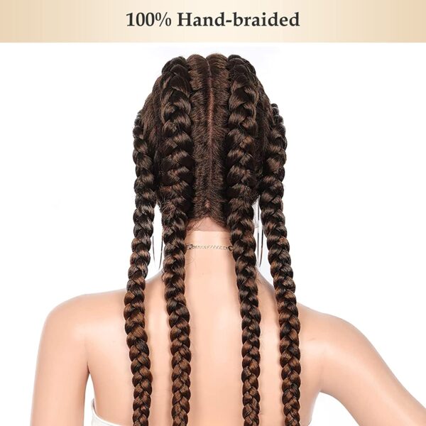 Soft Lace 35”Extra Long 100% Hand Braided 360 Swiss Lace Front Brown Double Dutch Braided Wigs