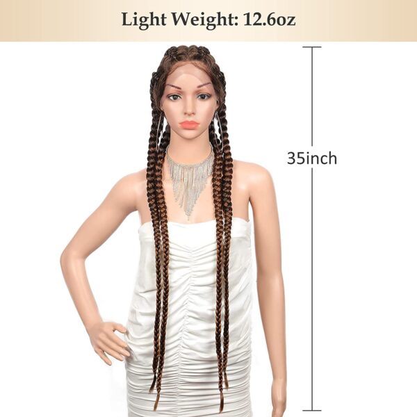Soft Lace 35”Extra Long 100% Hand Braided 360 Swiss Lace Front Brown Double Dutch Braided Wigs