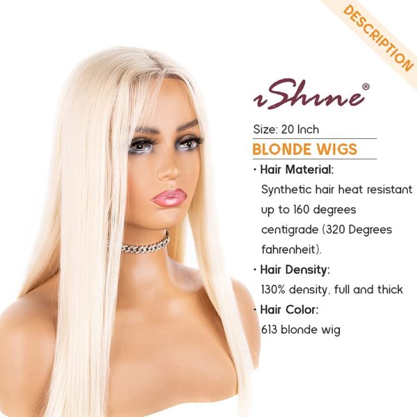 613 Blonde Wigs Long Blonde Straight Wigs for Women 4x4 Lace Front Wigs with Natural Baby Hair Middle Part Wig Synthetic Heat Resistant Fiber Wigs (20 Inch)-2 4x4 Lace Front Wigs Synthetic 613 Blonde Wigs Long Blonde Straight Wigs for Women